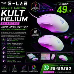 Souris Filaire Gaming G-Lab KULT HELIUM BLANCHE