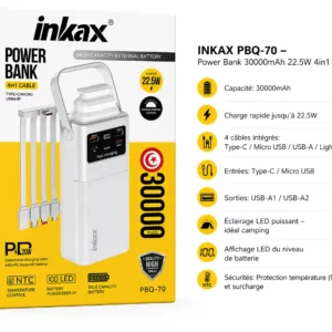 Power Bank Inkax PBQ-70 30000mAh – Ultra Puissance & Charge Rapide 22.5W