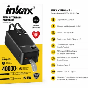 Power Bank Inkax 40 000 mAh Ultra Rapide 22.5W